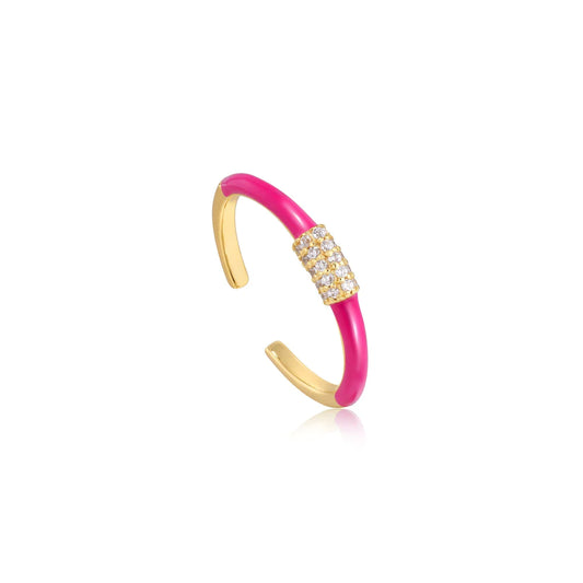 Ania Haie Neon Pink Enamel Carabiner Adjustable Ring