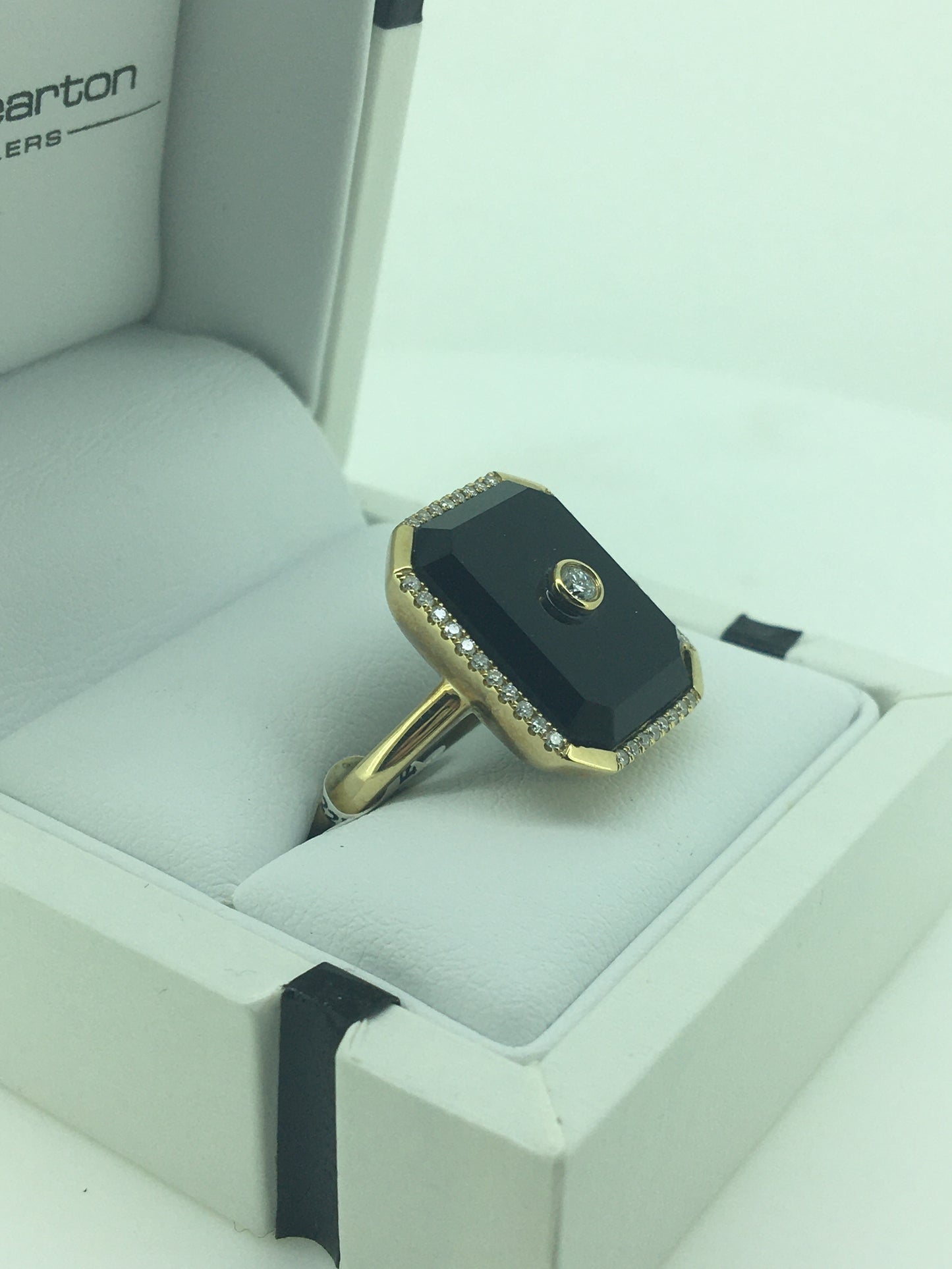 9ct Yellow Gold Onyx & Diamond Ring