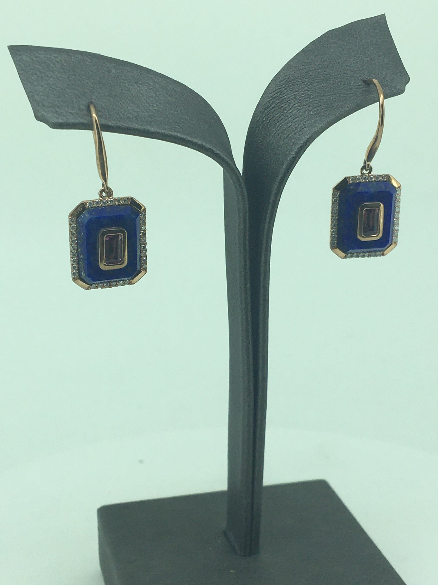 9ct Rose Gold Lapis, Pink Tourmaline & Diamond Drops