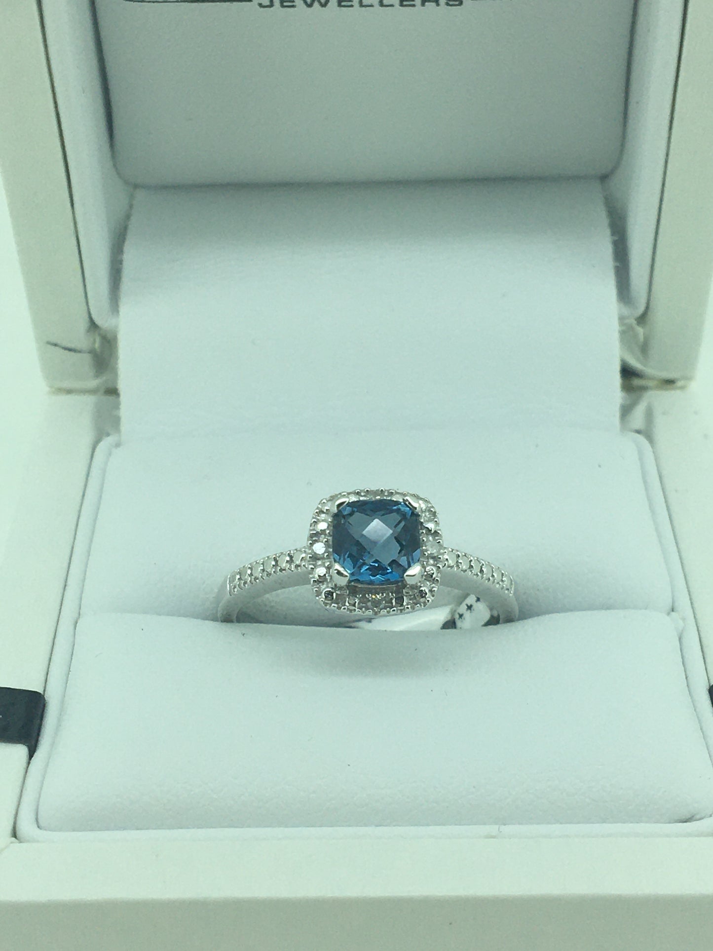 9ct White Gold Topaz & Diamond Ring