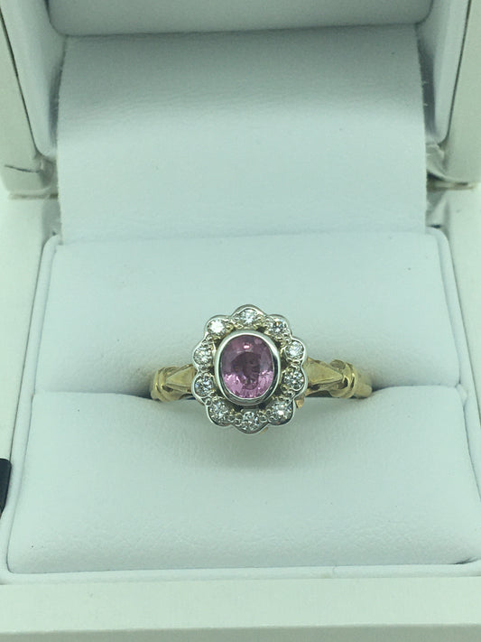 9ct Yellow Gold Pink Sapphire & Diamond Ring