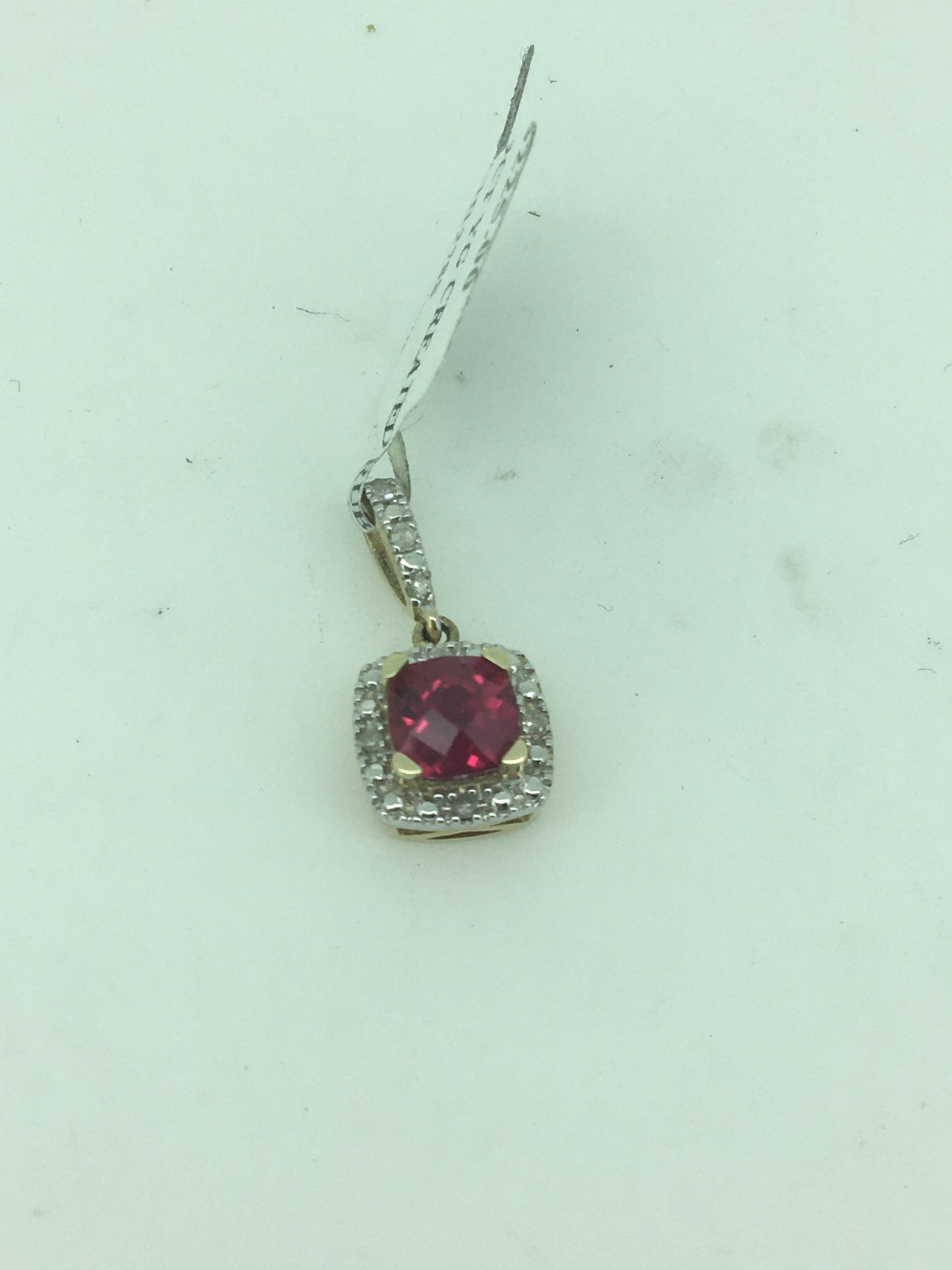 9ct Yellow Gold Created Ruby & Diamond Pendant