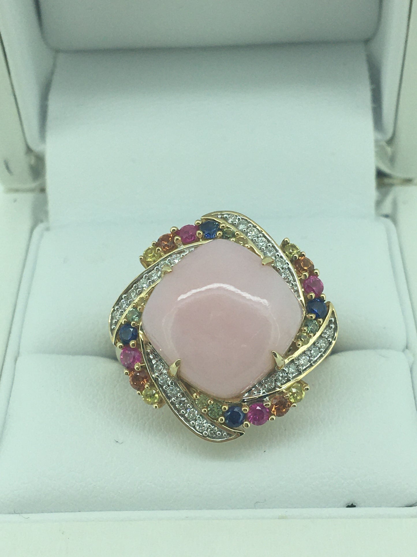 9ct Yellow Gold Pink Opal & Diamond Ring