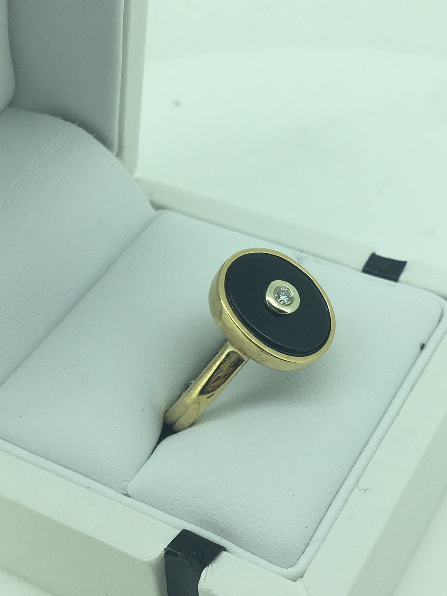9ct Yellow Gold Onyx & Diamond Ring