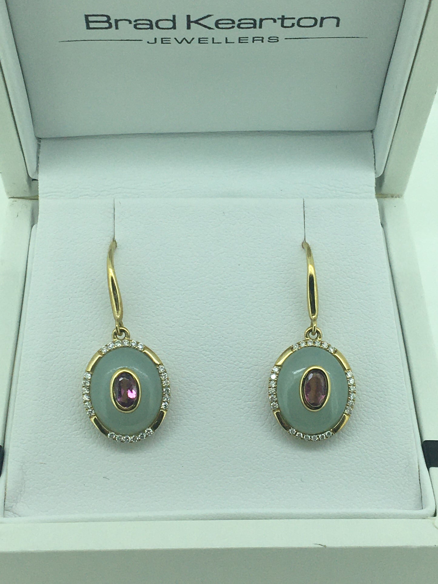 9ct Yellow Gold Green Amethyst, Pink Tourmaline & Diamond Drops