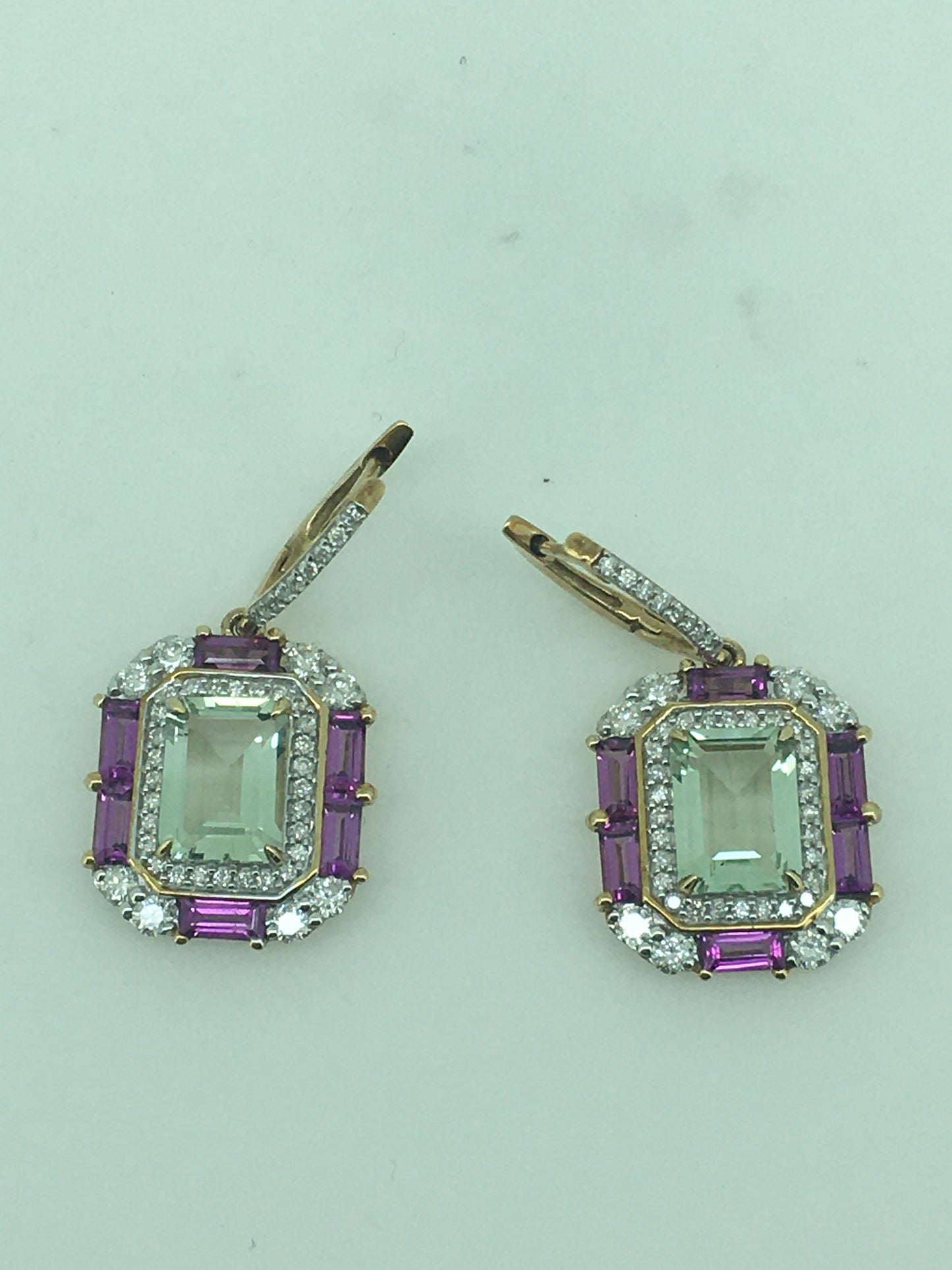 9ct Rose Gold Mint Quartz, Rhodolite Garnet & Diamond Drops