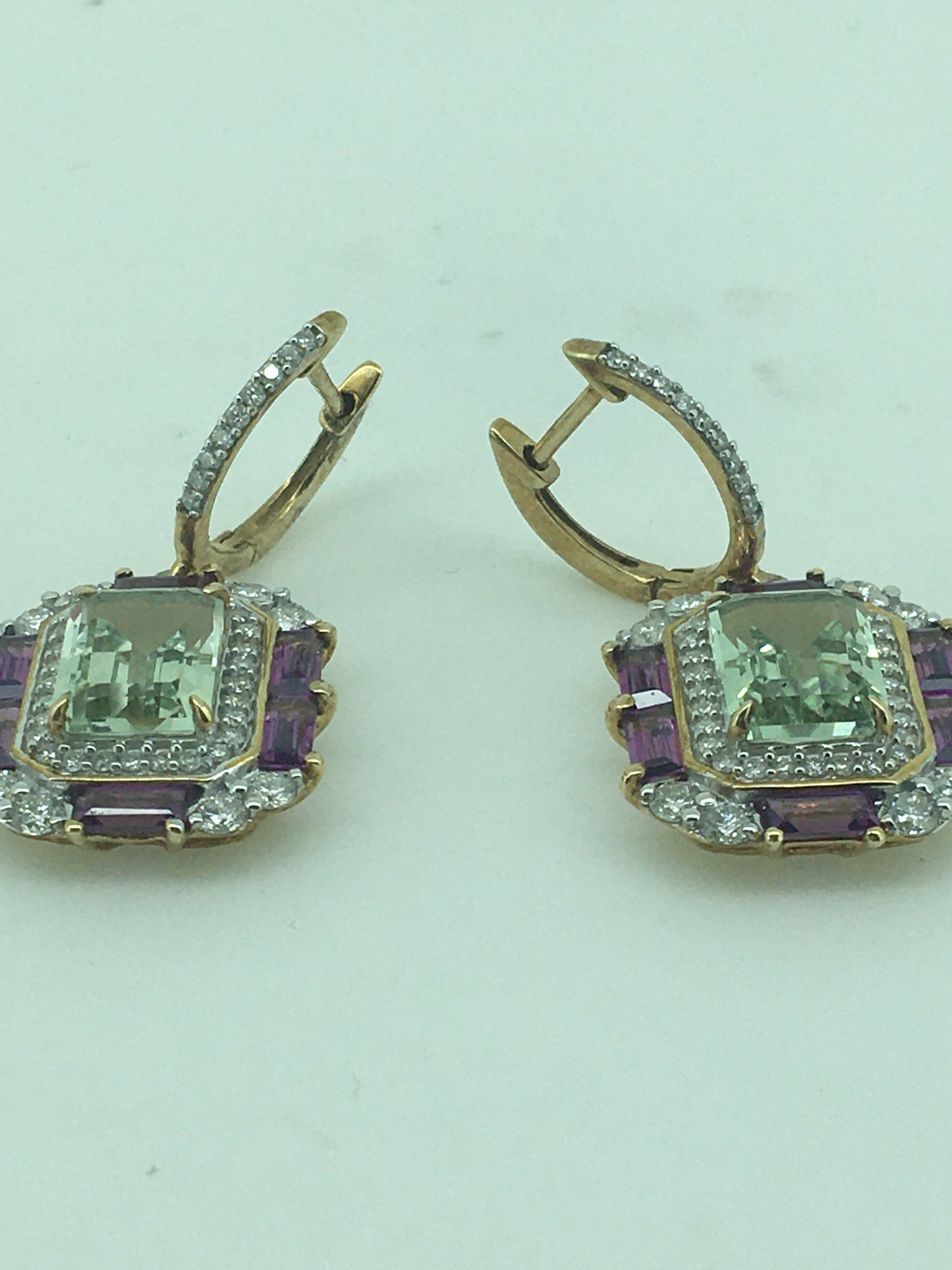 9ct Rose Gold Mint Quartz, Rhodolite Garnet & Diamond Drops