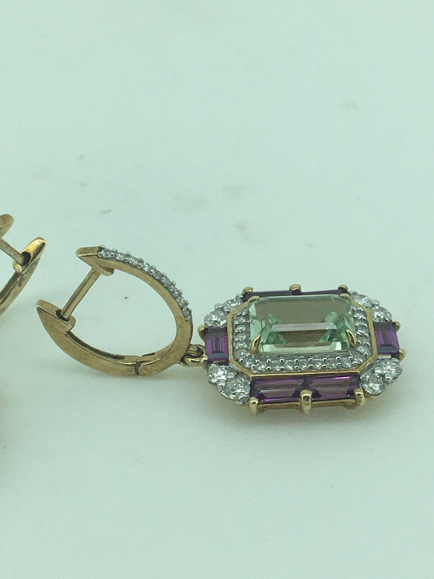 9ct Rose Gold Mint Quartz, Rhodolite Garnet & Diamond Drops