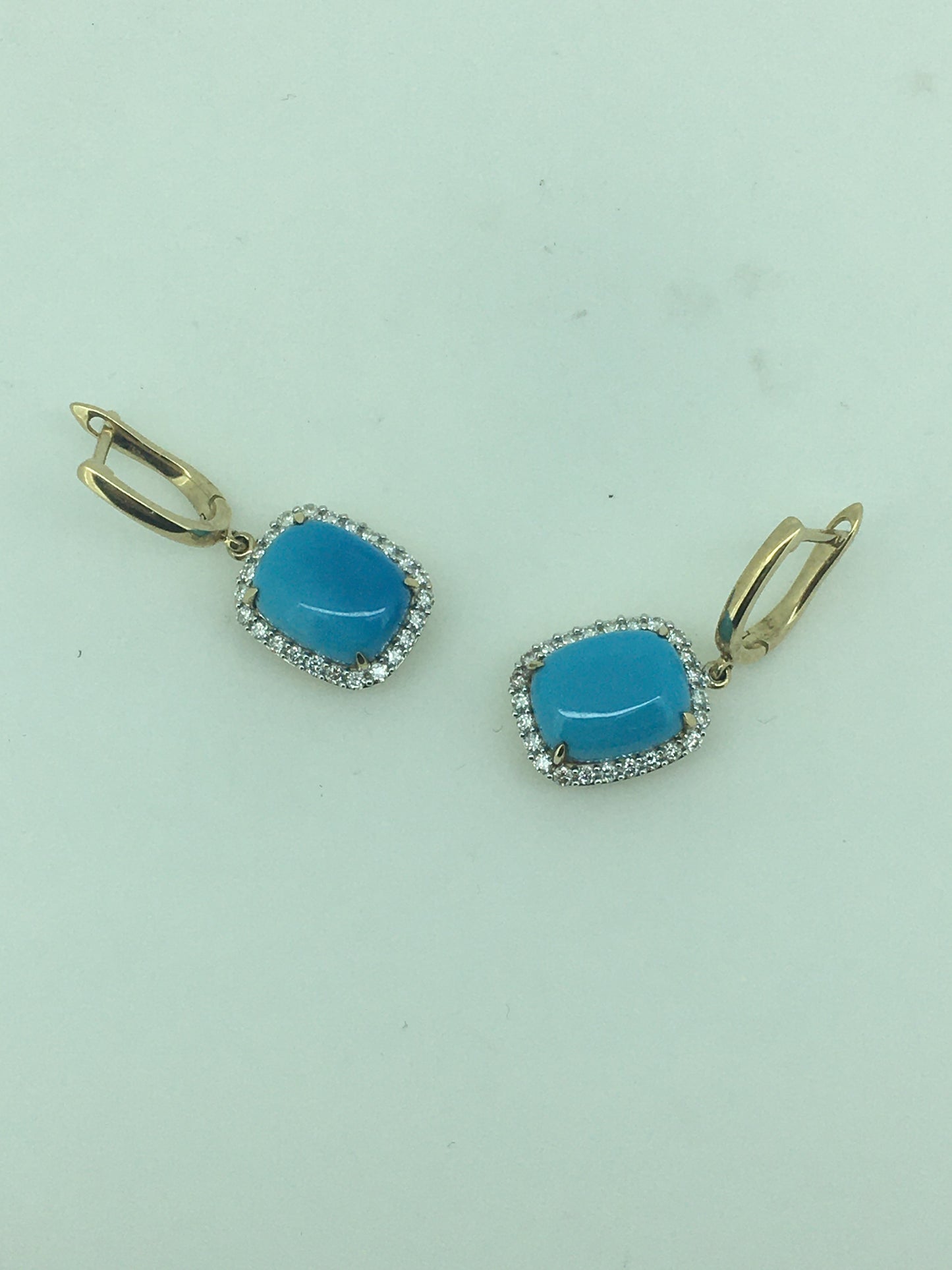 9ct Yellow Gold Turquoise & Diamond Drops