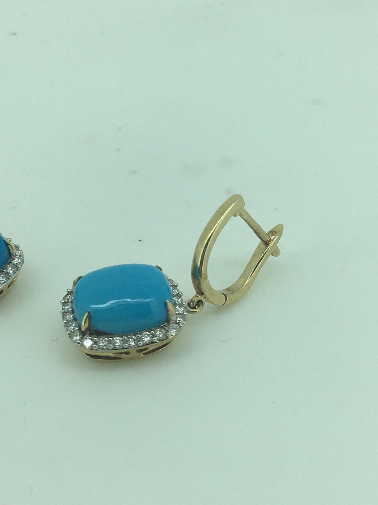 9ct Yellow Gold Turquoise & Diamond Drops