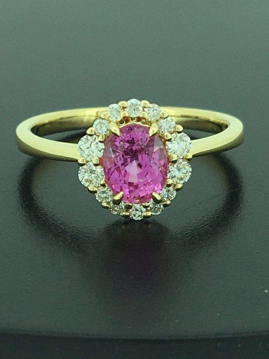 18ct Yellow Gold Pink Sapphire & Diamond Ring