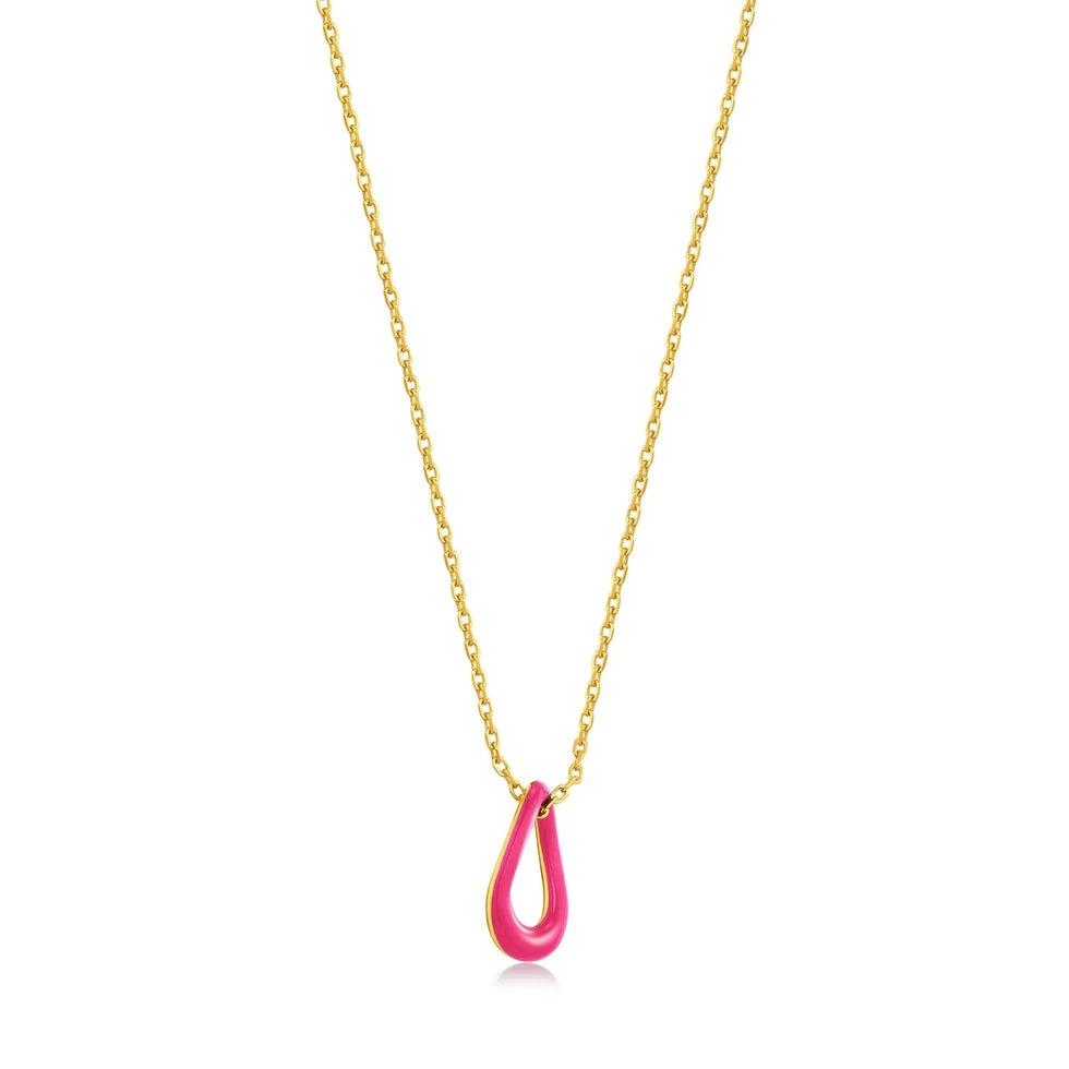 Ania Haie Neon Pink Enamel Twisted Pendant Necklace