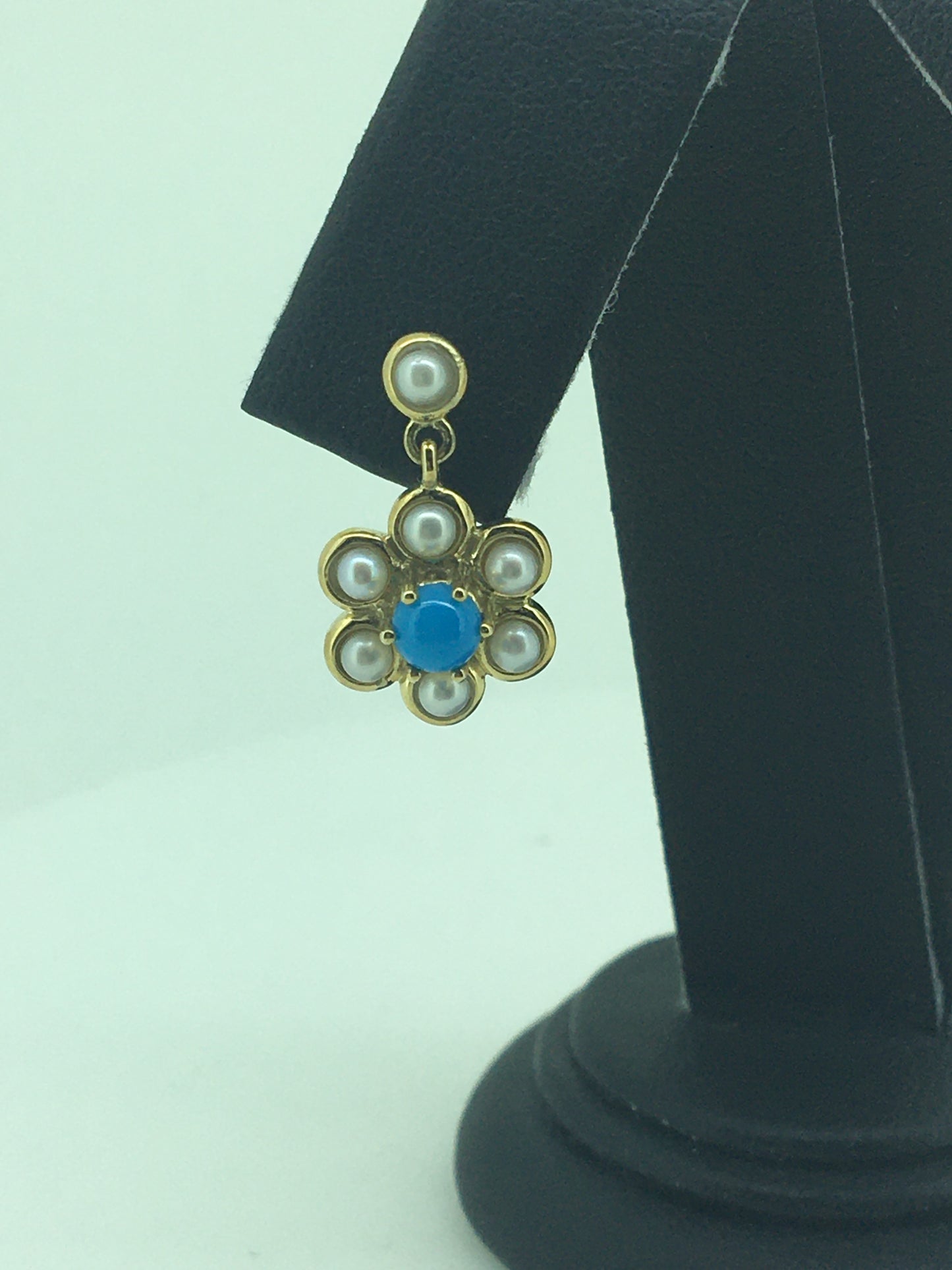 9ct Yellow Gold Turquoise & Pearl Flower Studs