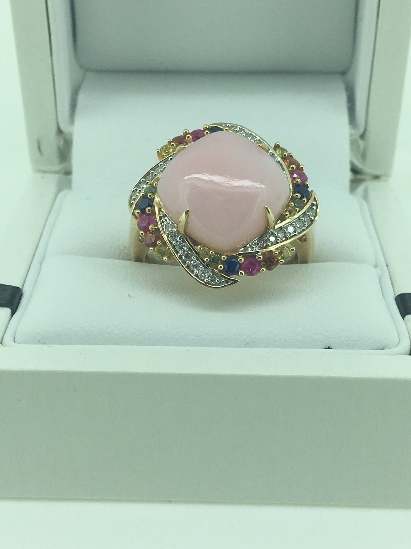 9ct Yellow Gold Pink Opal & Diamond Ring
