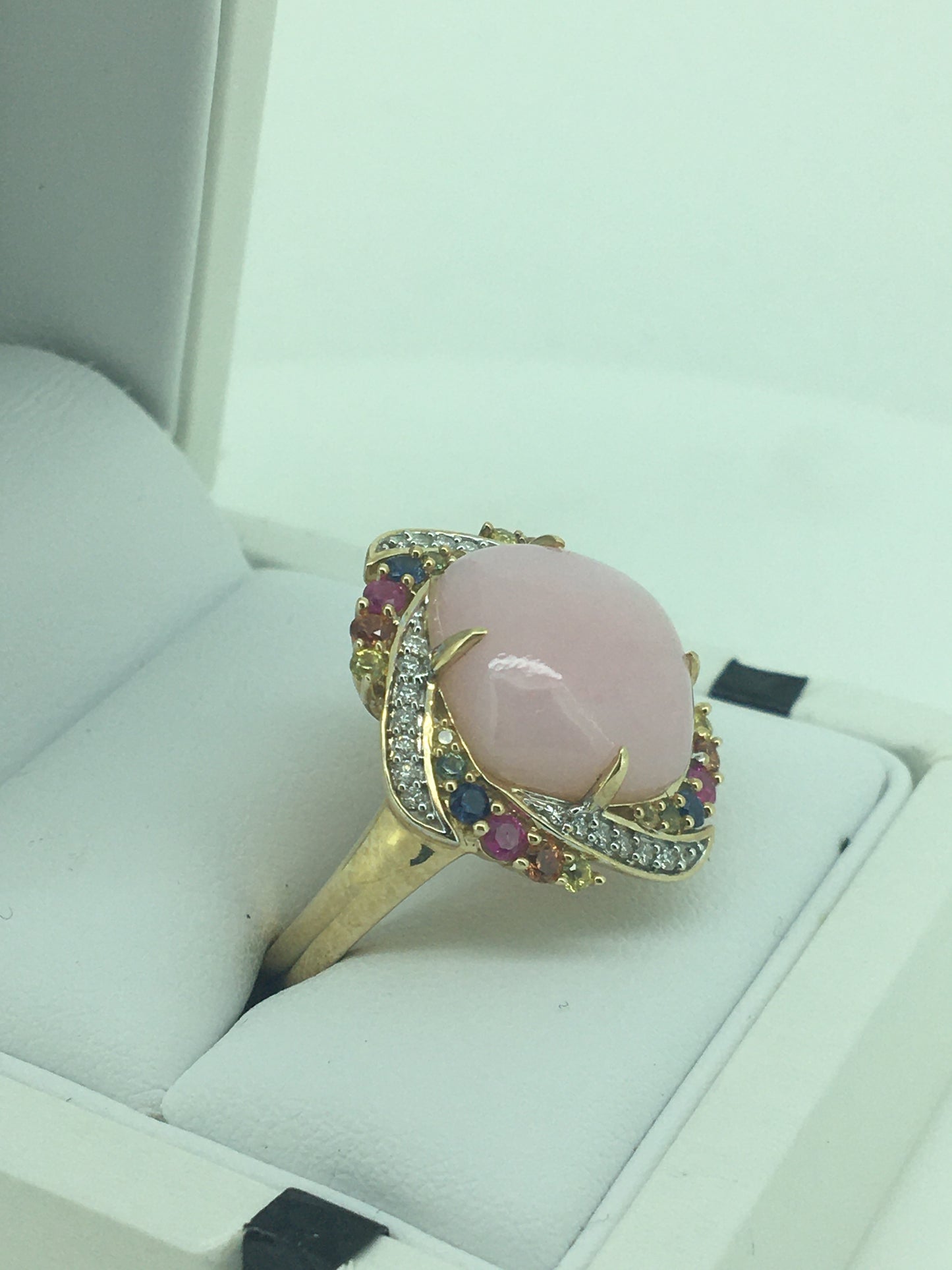 9ct Yellow Gold Pink Opal & Diamond Ring