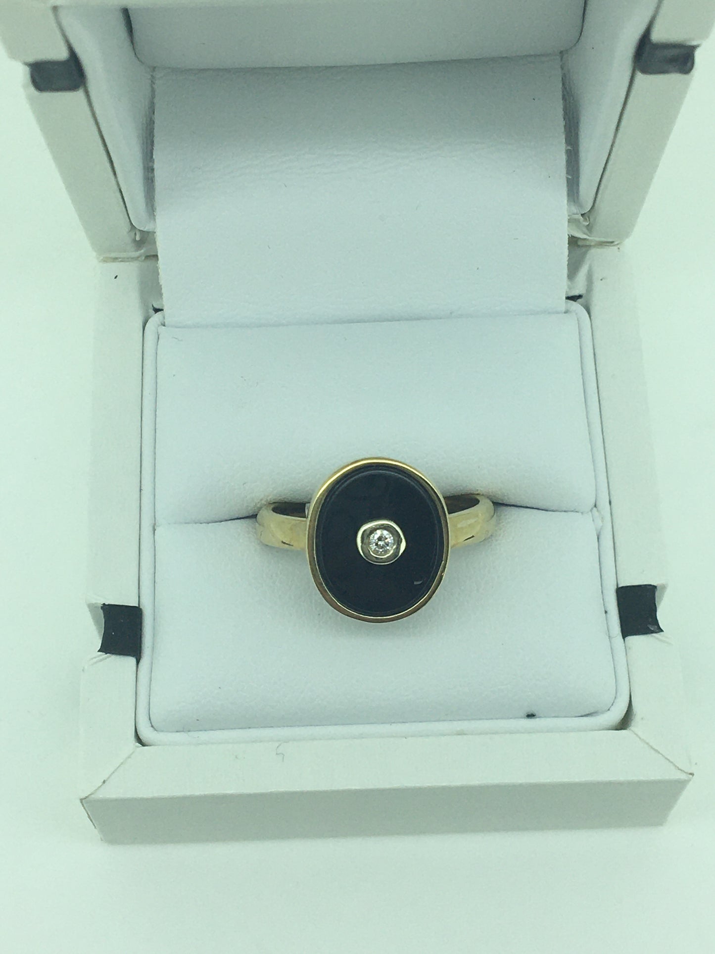 9ct Yellow Gold Onyx & Diamond Ring