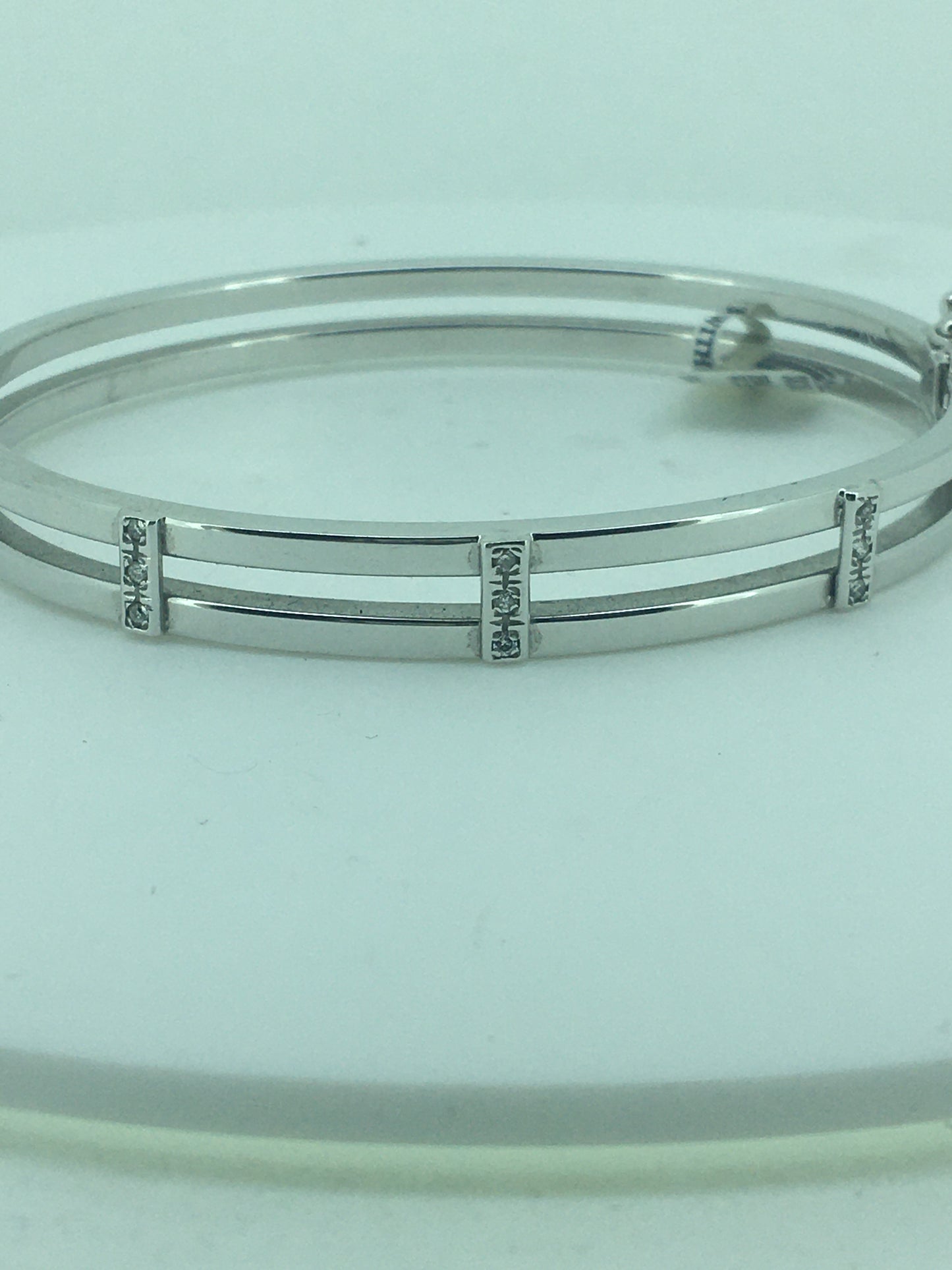 9ct White Gold Diamond Set Hinge Bangle