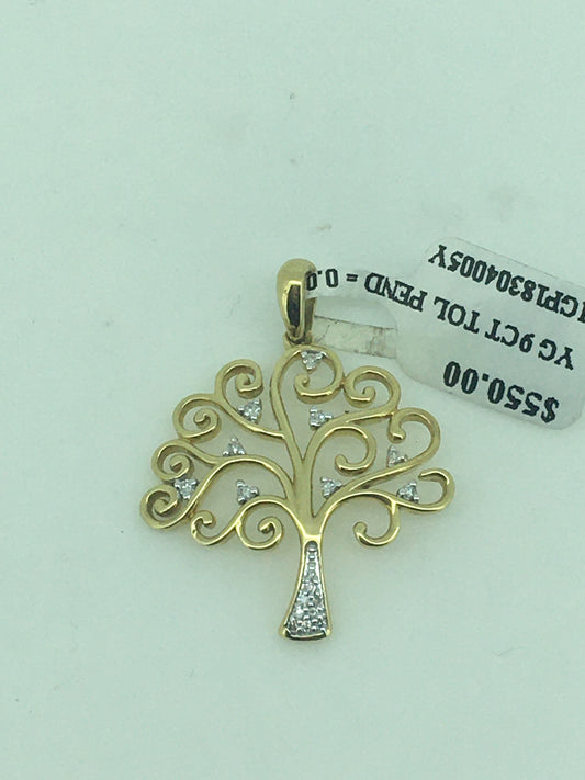 9ct Yellow Gold Diamond Set Tree of Life Pendant