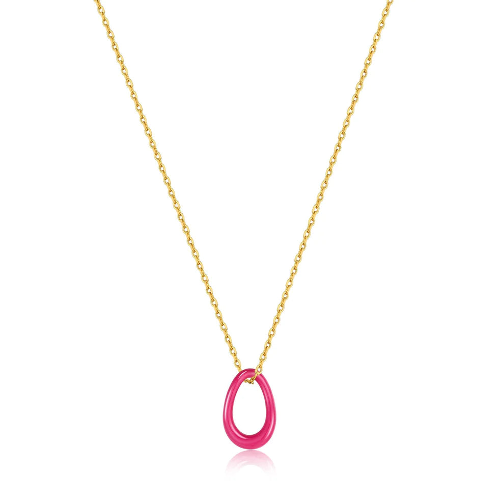 Ania Haie Neon Pink Enamel Twisted Pendant Necklace